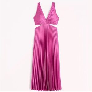 Fuchsia Pink Cut Out Pleated Maxi Dress